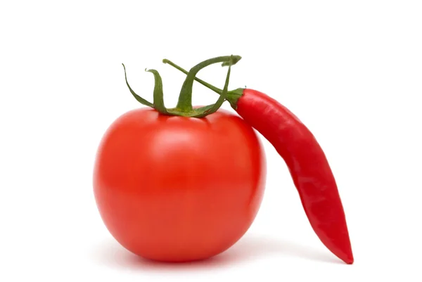 Tomato with red chili pepper — Stock Photo, Image