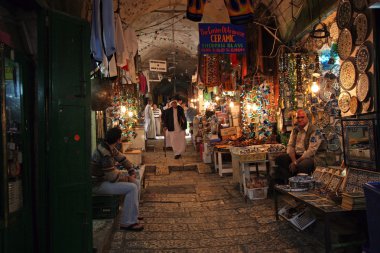 Antiques shop in the souq of the Muslim Quarter in the Old City October 3, 2006 in Jerusalem clipart