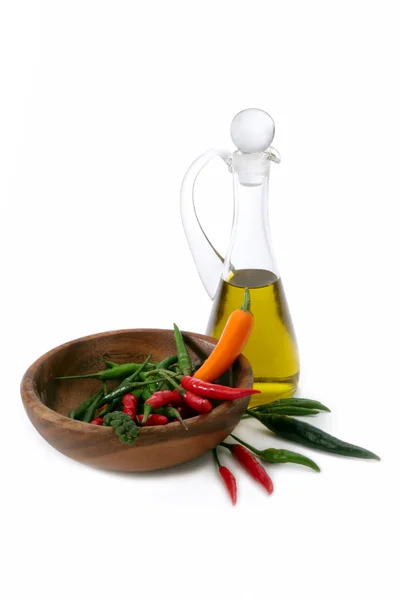 Chili paprika és olívaolaj — Stock Fotó