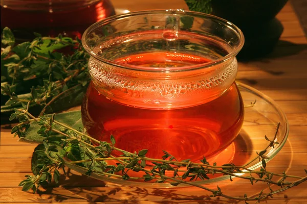 Šálek čaje s aromatickými bylinkami. — Stock fotografie