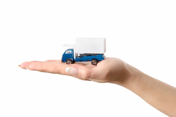 Camião de brinquedo à mão — Fotografia de Stock