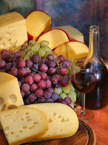 Uva, formaggio, vino — Foto Stock