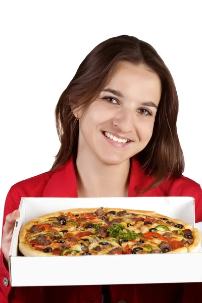Menina com pizza — Fotografia de Stock