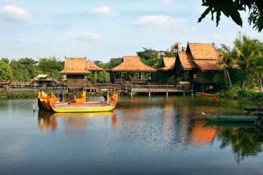 Tropical park and lake. Cambodia. clipart