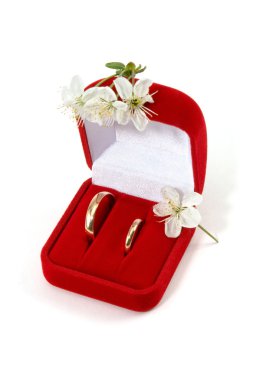 Wedding rings and spring flowers clipart