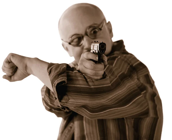 Funny man shooting a gun — Stock Photo, Image