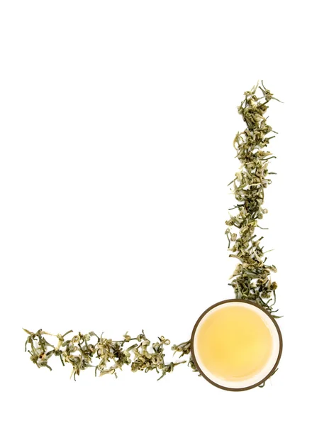 Herbata zielona ramka i filiżankę herbaty — Zdjęcie stockowe