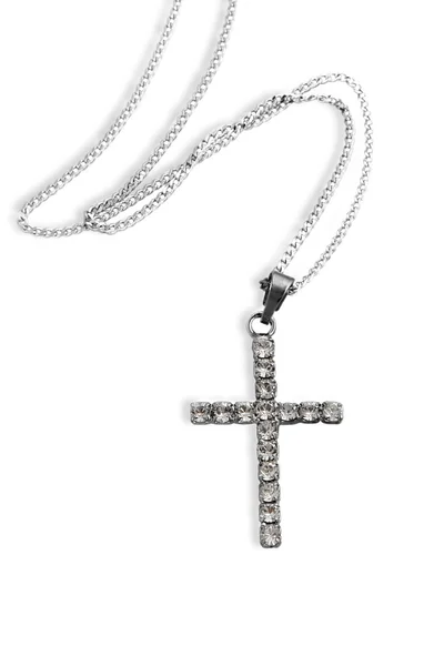 Croce d'argento su una catena . — Foto Stock