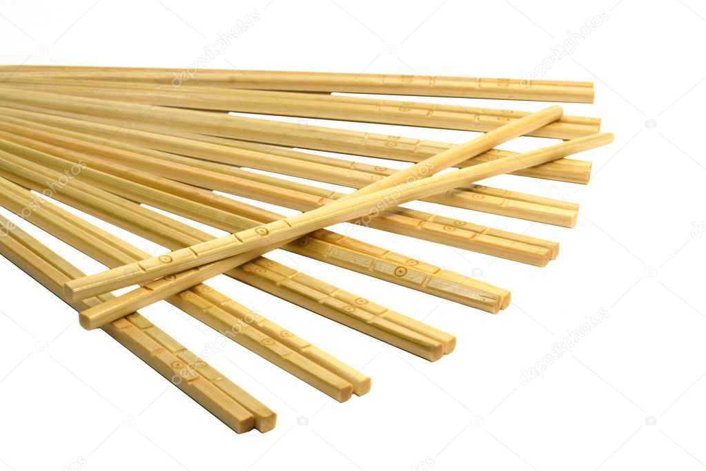 Bamboo chopsticks on white