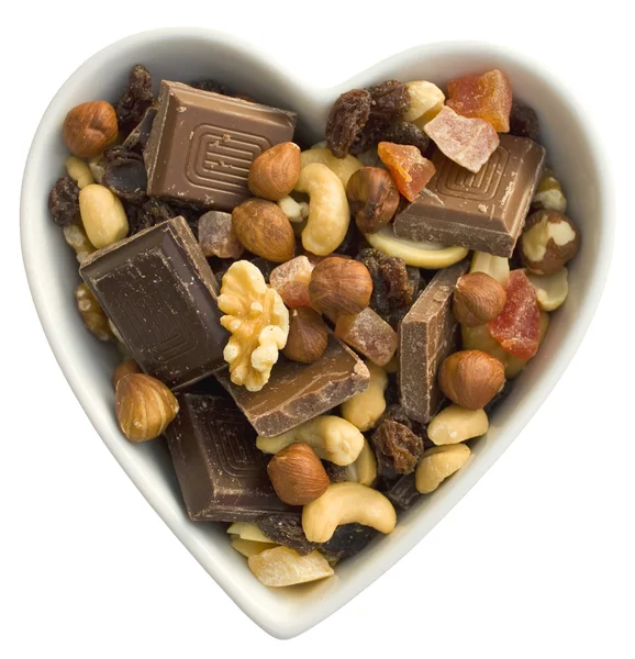 I heart chocolate, fruit and nuts — Stock Photo, Image