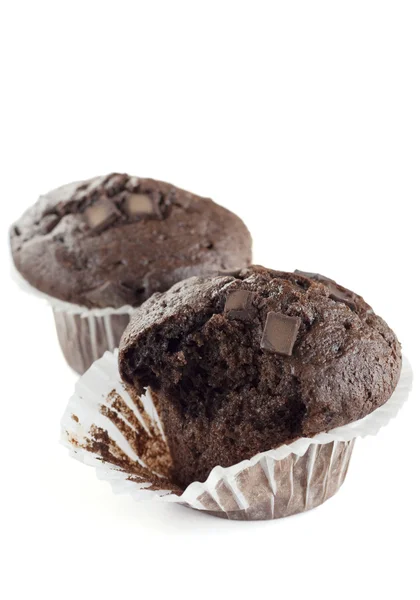 Dva dvojité čokoládové muffiny — Stock fotografie