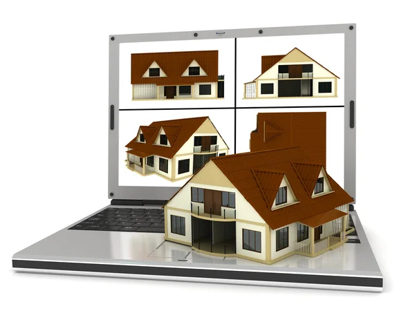Huis en laptop — Stockfoto
