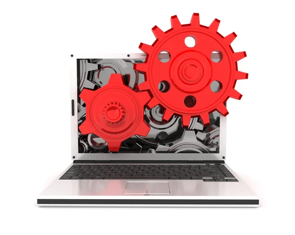 Laptop and gears — Stock Photo, Image