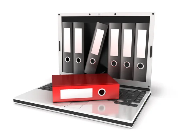 Laptop e arquivos vermelhos — Fotografia de Stock
