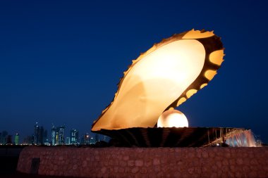 Pearl and oyster fountain in corniche - clipart