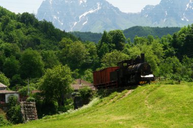 Old steam engine in spring clipart