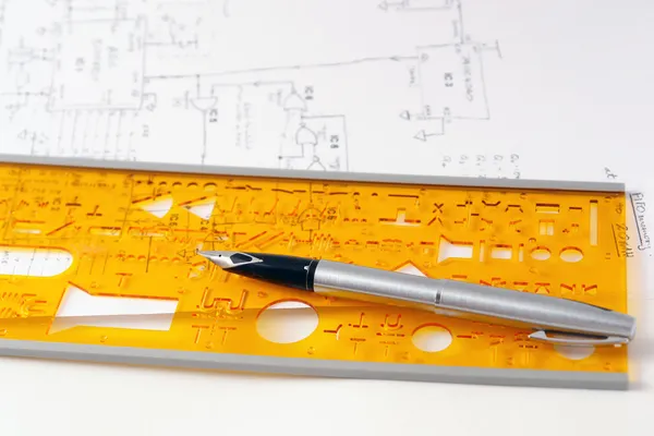 stock image Electronic circuit diagram and stencil