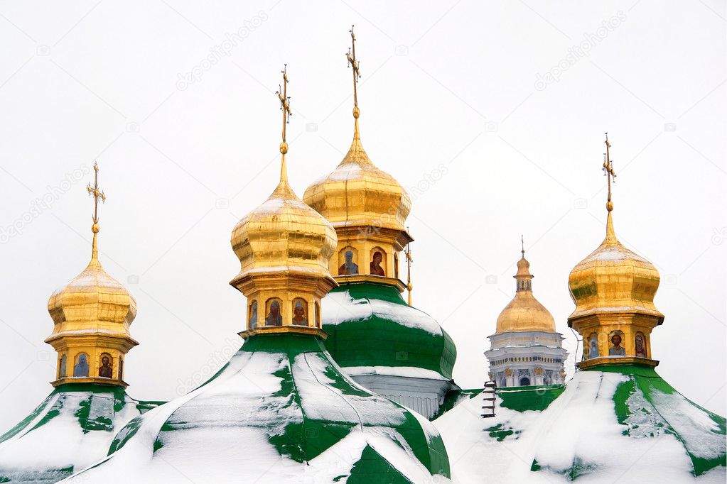 Cathedral domes in Kiev (kyiv) Ukraine
