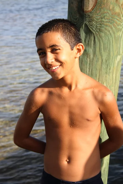 stock image Smilling child by the sea