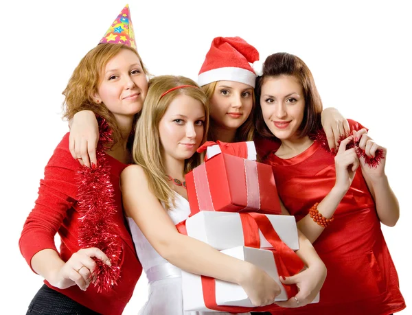 Дівчата в червоному з подарунками . — стокове фото