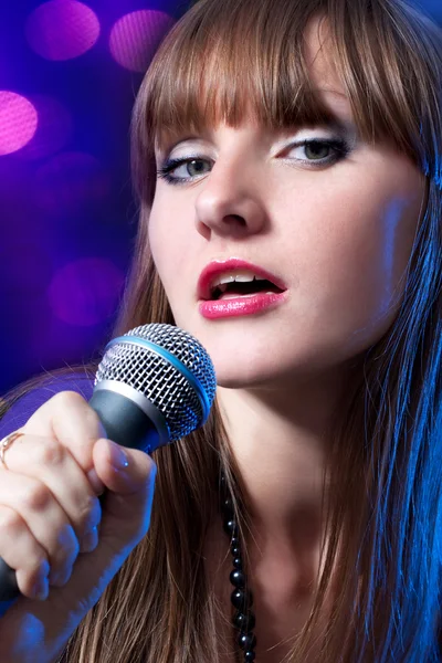 Portrait young Woman Singing — Stock Photo, Image