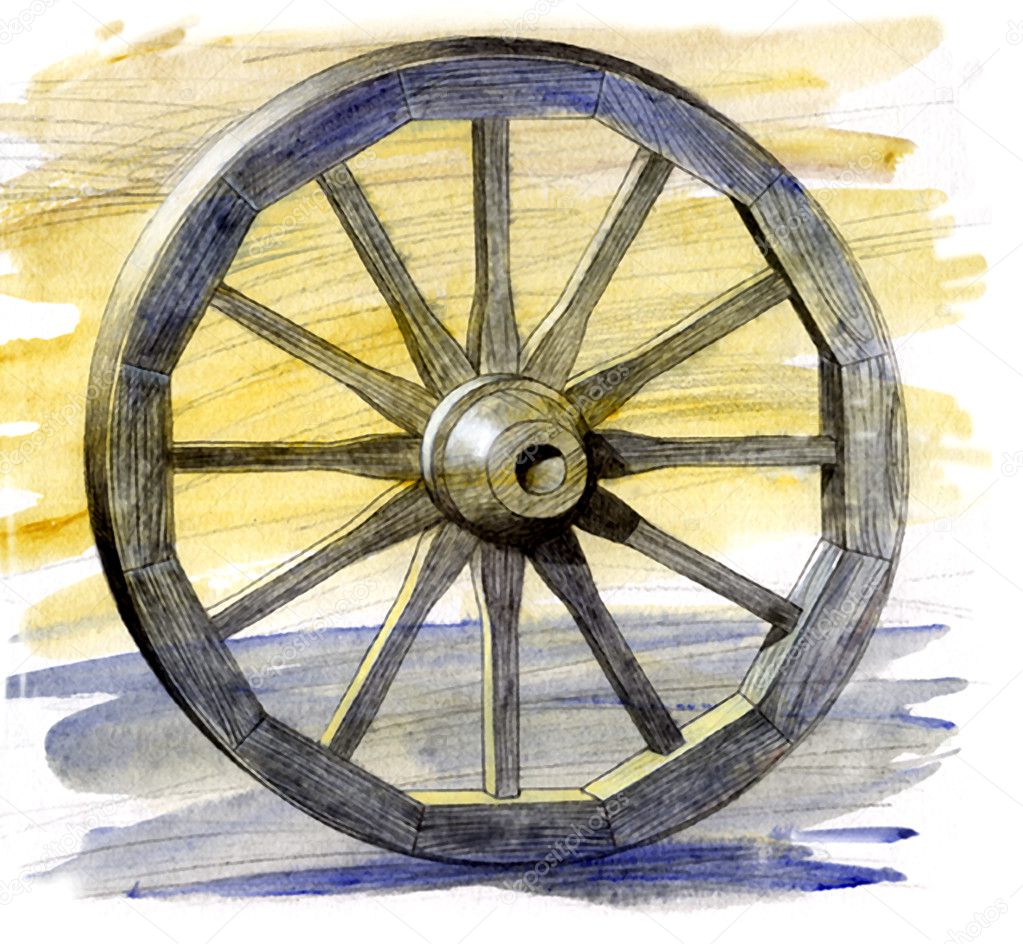 Wooden ancient cart wheel