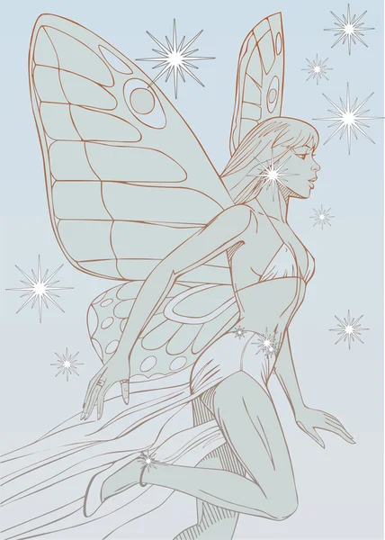 Drömmande flicka whith fjärilsvingar — Stockfoto