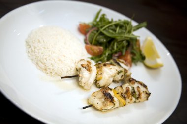 Monkfish skewers with Basmati rice clipart