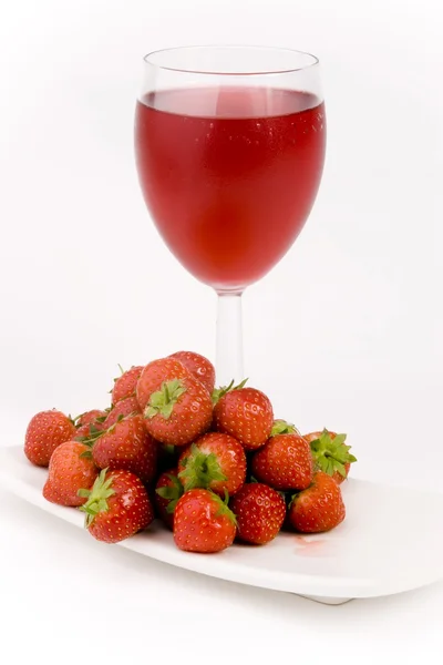 Fresh Strawberrys and glass of juice — Stock Photo, Image