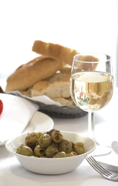 stock image Wine,Bread and Olives