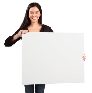 Young Woman Holding a Blank White Sign clipart