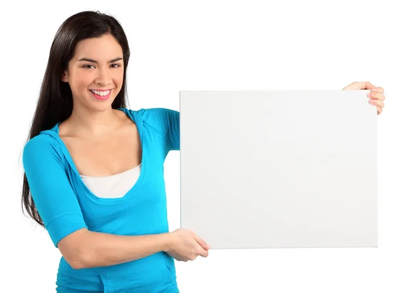 Jonge vrouw met een lege witte bord — Stockfoto