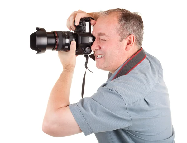 Fotógrafo Masculino Disparando Algo — Fotografia de Stock
