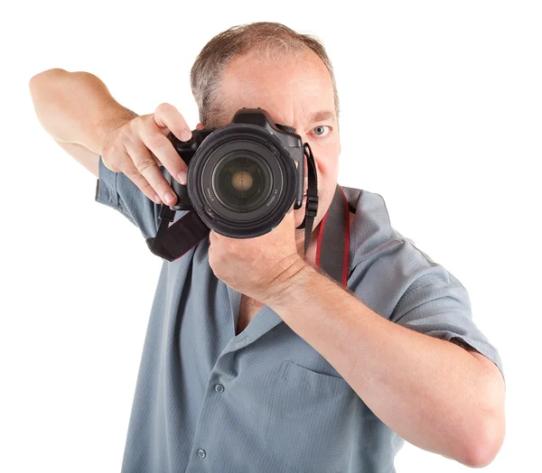 Fotógrafo Masculino atirando em você — Fotografia de Stock