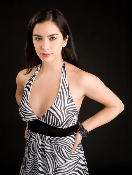 Lady Posing in a Black and White Dress — Stock Photo, Image