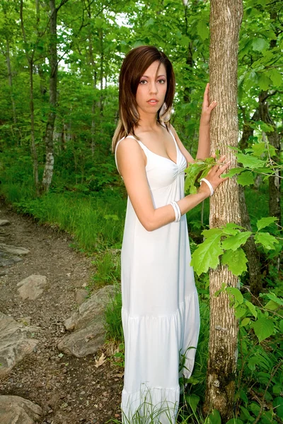 Bela mulher na floresta — Fotografia de Stock