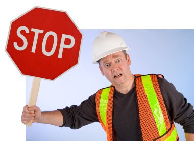 Construction Worker Asking to Stop Doing clipart