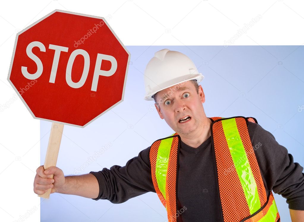 Construction Worker Asking to Stop Doing