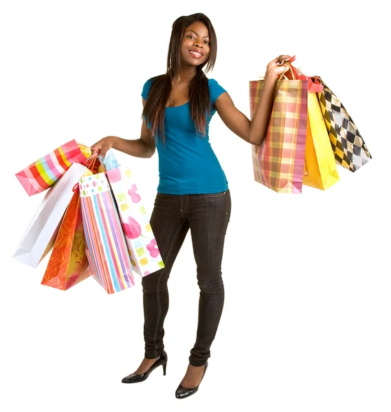 Afrikanische Amerikanerin beim Einkaufen lizenzfreie Stockbilder