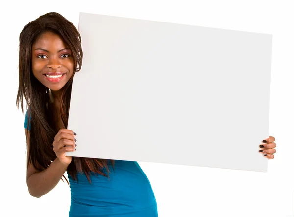 Femme afro-américaine tenant signe — Photo