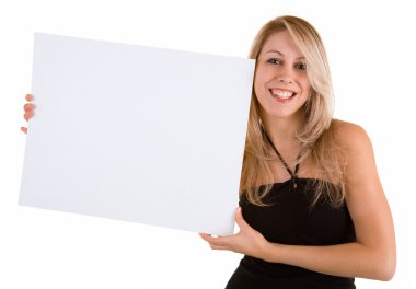 Young Woman Holding a Blank White Sign clipart