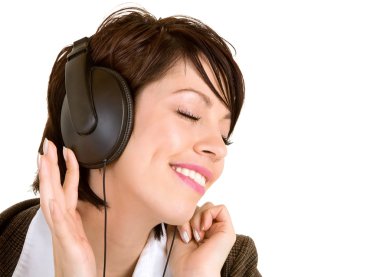 Lady Listening to Music with Headphones clipart