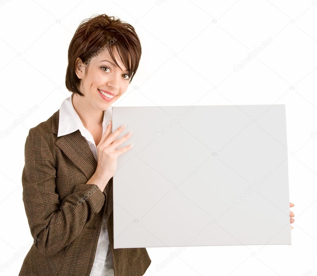 Businesswoman Holding a Blank White Sign