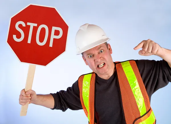 Byggnadsarbetare ber att stoppa — Stockfoto
