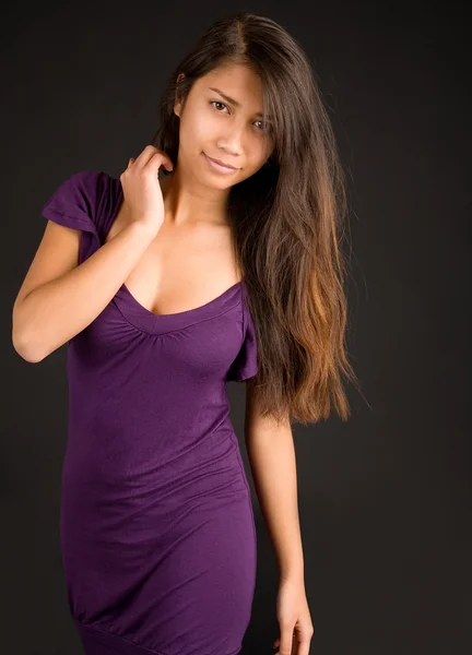 Lady Posing in a Purple Dress — Stock Photo, Image