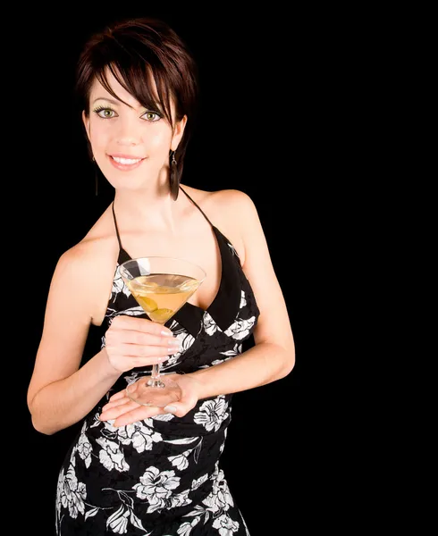 有吸引力的女人持一杯马提尼酒 — 图库照片