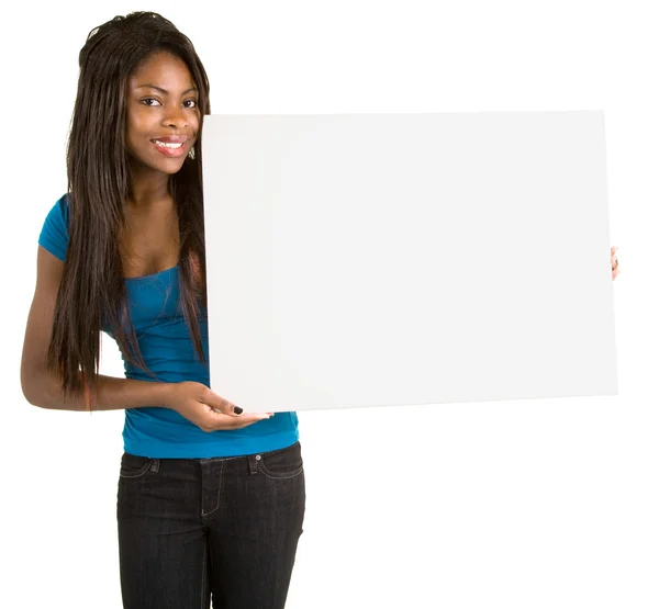 空白の看板を持つ女 — ストック写真