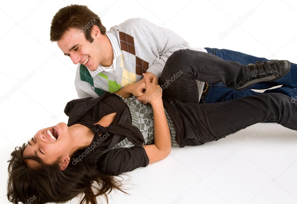 Young Girl being Tickled by Young Man