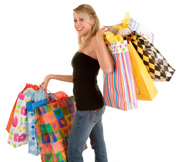 Giovane donna su una furia di shopping — Foto Stock