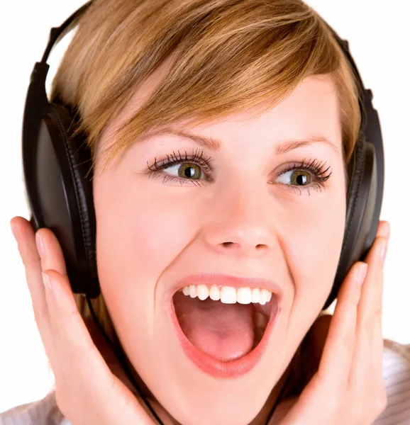 Listening to Music with Headphones — Stock Photo, Image